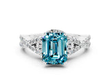 White gold Emerald Cut Blue Topaz  Halo Twist Band Solitaire Prong Setting Ring_24