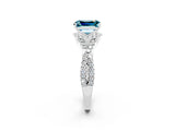 White gold Emerald Cut Blue Topaz  Halo Twist Band Solitaire Prong Setting Ring_26