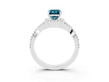White gold Emerald Cut Blue Topaz  Halo Twist Band Solitaire Prong Setting Ring_27