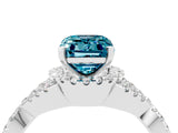 White gold Emerald Cut Blue Topaz  Halo Twist Band Solitaire Prong Setting Ring_28