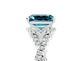 White gold Emerald Cut Blue Topaz  Halo Twist Band Solitaire Prong Setting Ring_29