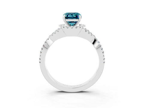 White gold Emerald Cut Blue Topaz Halo Twist Band Solitaire Prong Setting Ring_3