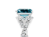White gold Emerald Cut Blue Topaz Halo Twist Band Solitaire Prong Setting Ring_5