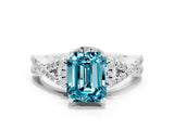White gold Emerald Cut Blue Topaz  Halo Twist Band Solitaire Prong Setting Ring_60