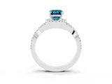 White gold Emerald Cut Blue Topaz  Halo Twist Band Solitaire Prong Setting Ring_63