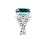 White gold Emerald Cut Blue Topaz  Halo Twist Band Solitaire Prong Setting Ring_65