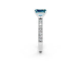 White gold Emerald Cut Blue Topaz Milgrain Pavé Engagement Ring with Four-Prong Setting_14