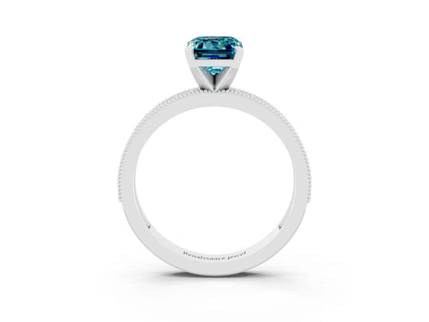 White gold Emerald Cut Blue Topaz Milgrain Pavé Engagement Ring with Four-Prong Setting_15