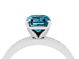 White gold Emerald Cut Blue Topaz Milgrain Pavé Engagement Ring with Four-Prong Setting_16