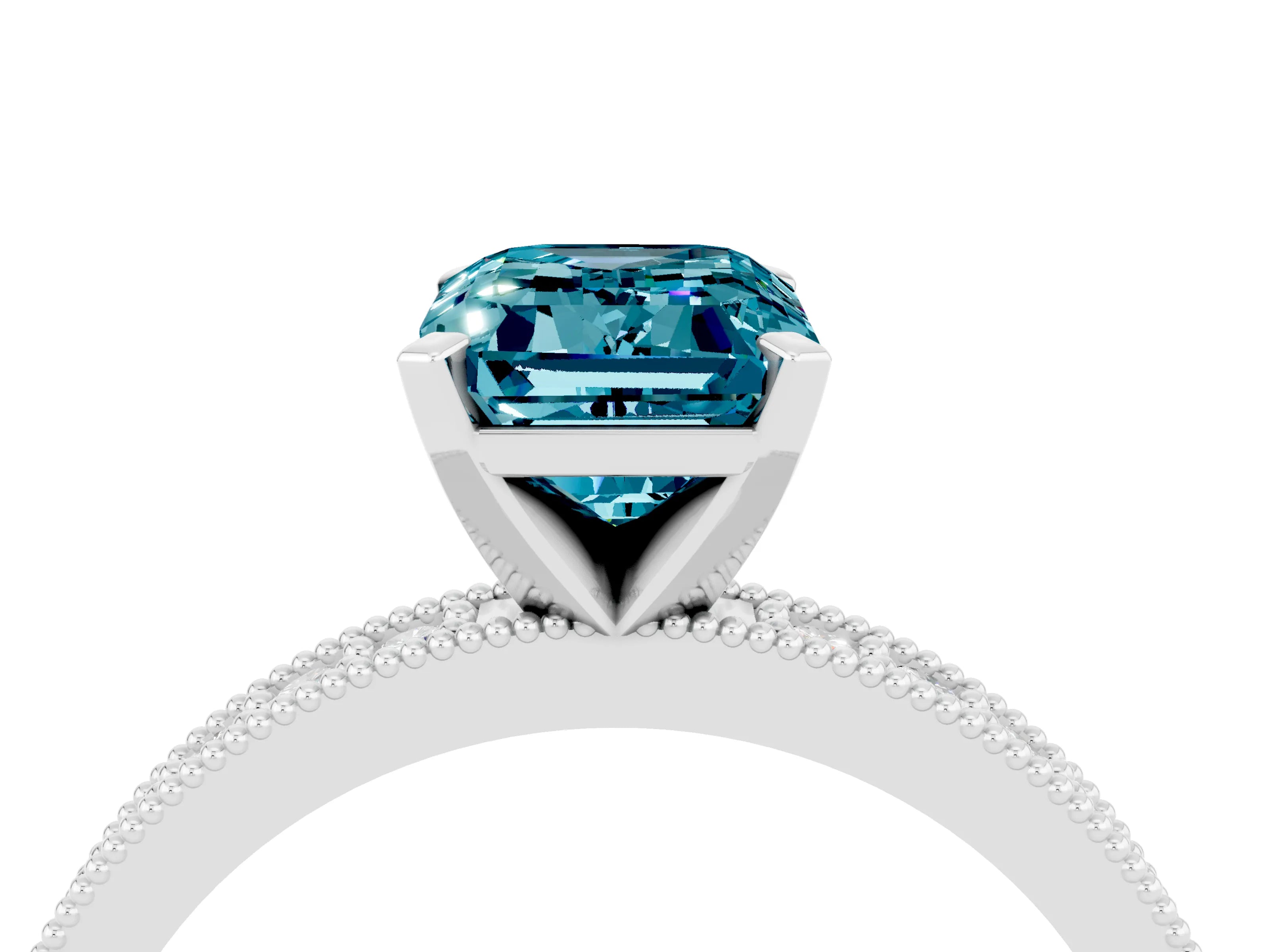 White gold Emerald Cut Blue Topaz Milgrain Pavé Engagement Ring with Four-Prong Setting_16