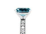 White gold Emerald Cut Blue Topaz Milgrain Pavé Engagement Ring with Four-Prong Setting_17
