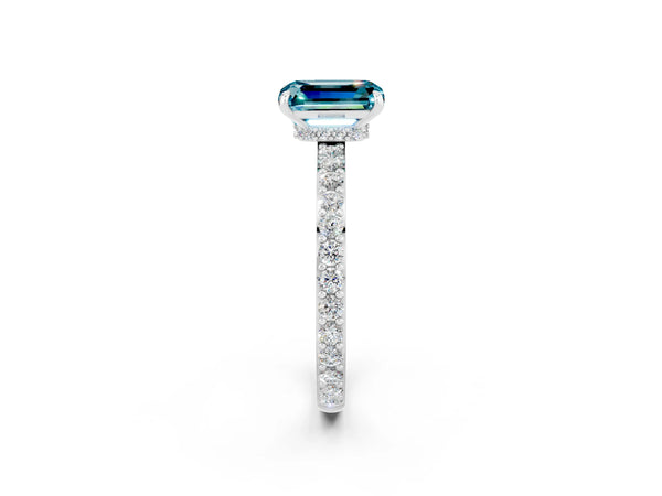 Platinum Emerald Cut Blue Topaz Pavé Engagement Ring with Round  Accents and Prong Setting