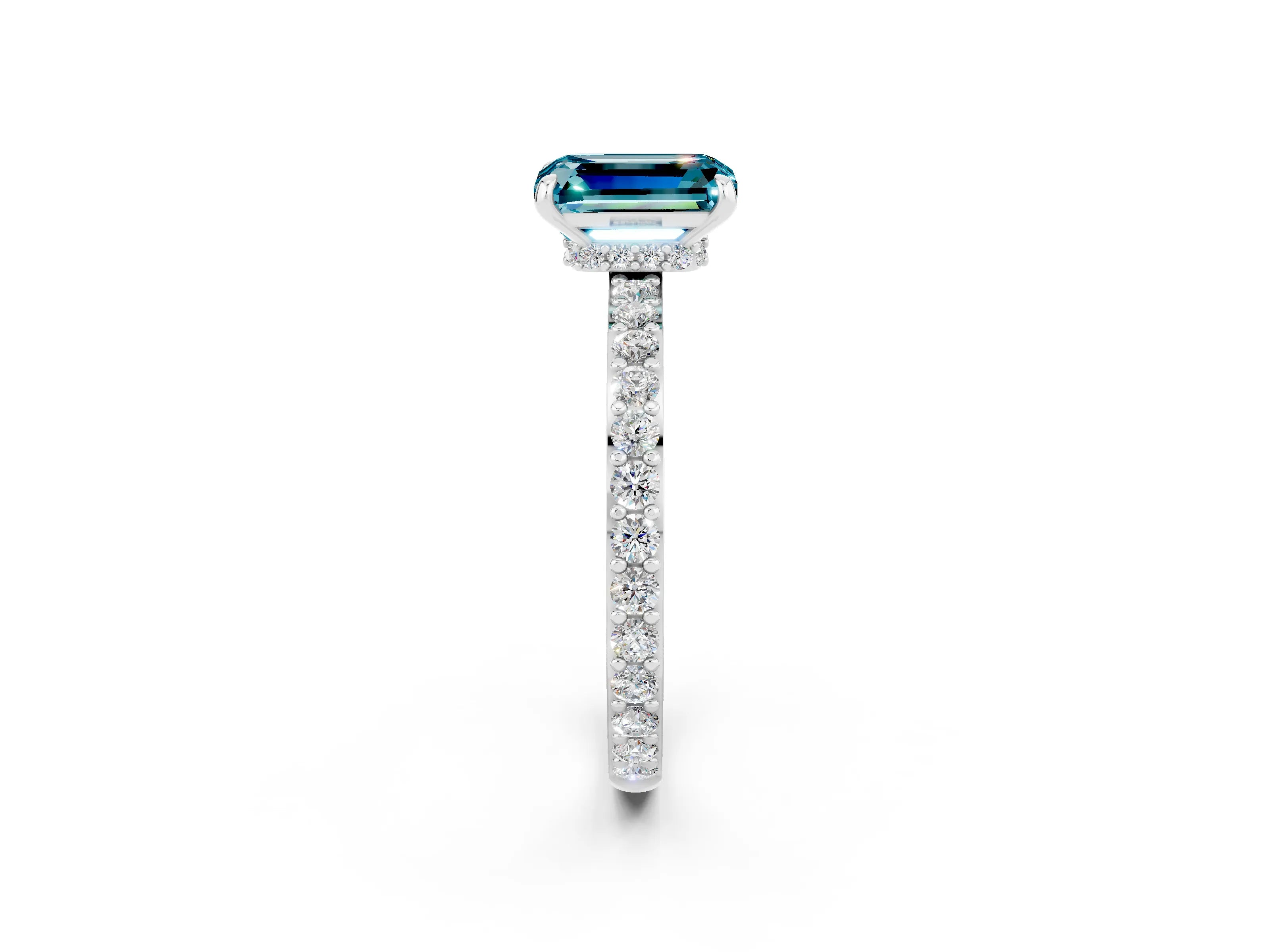 White gold Emerald Cut Blue Topaz Pavé Engagement Ring with Round  Accents and Prong Setting_26