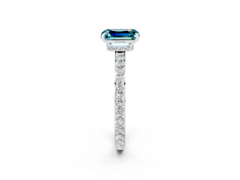 White gold Emerald Cut Blue Topaz Pavé Engagement Ring with Round  Accents and Prong Setting_26