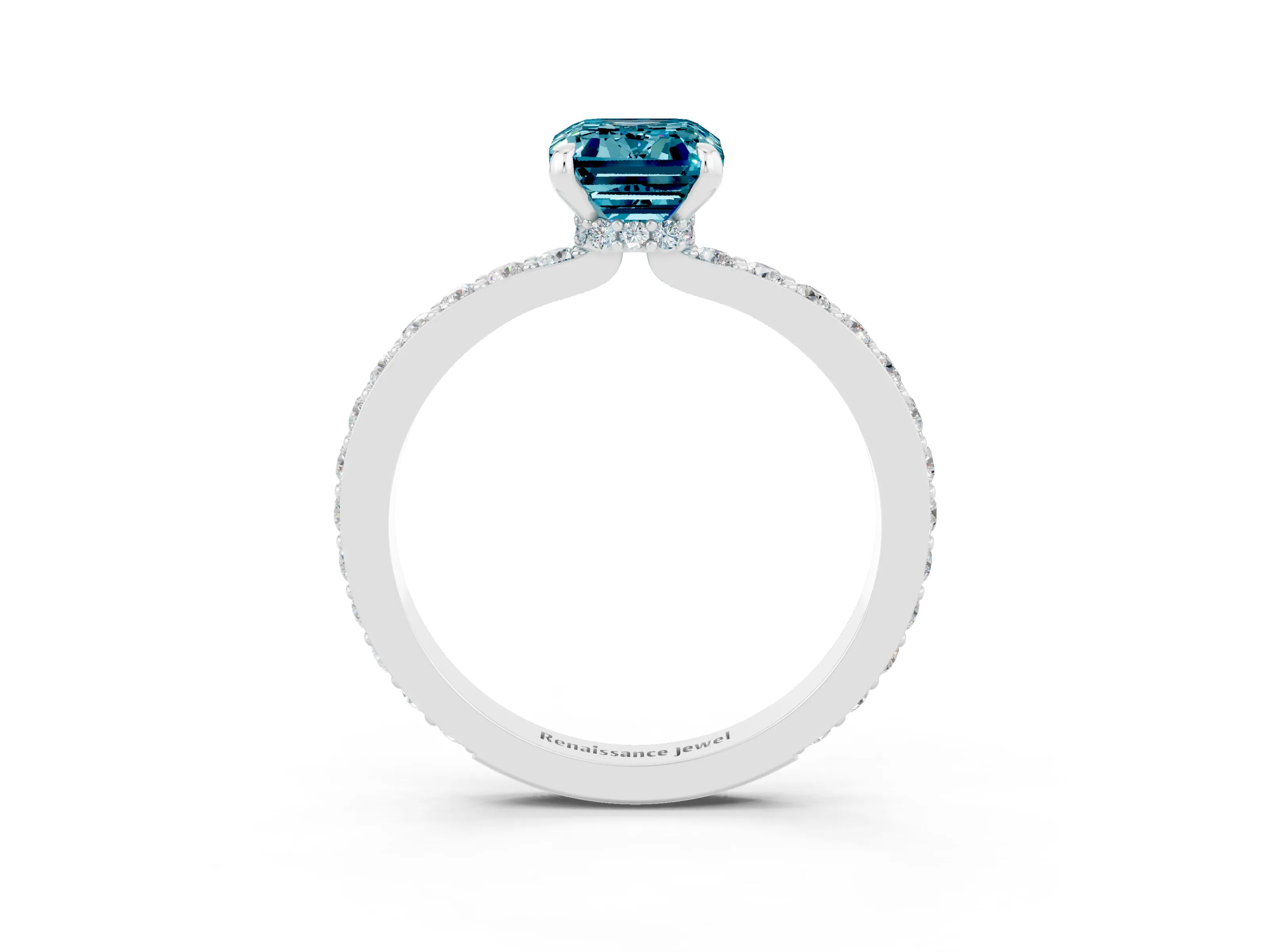 White gold Emerald Cut Blue Topaz Pavé Engagement Ring with Round  Accents and Prong Setting_27