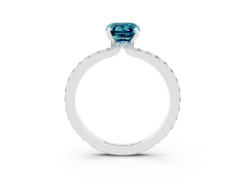White gold Emerald Cut Blue Topaz Pavé Engagement Ring with Round  Accents and Prong Setting_27