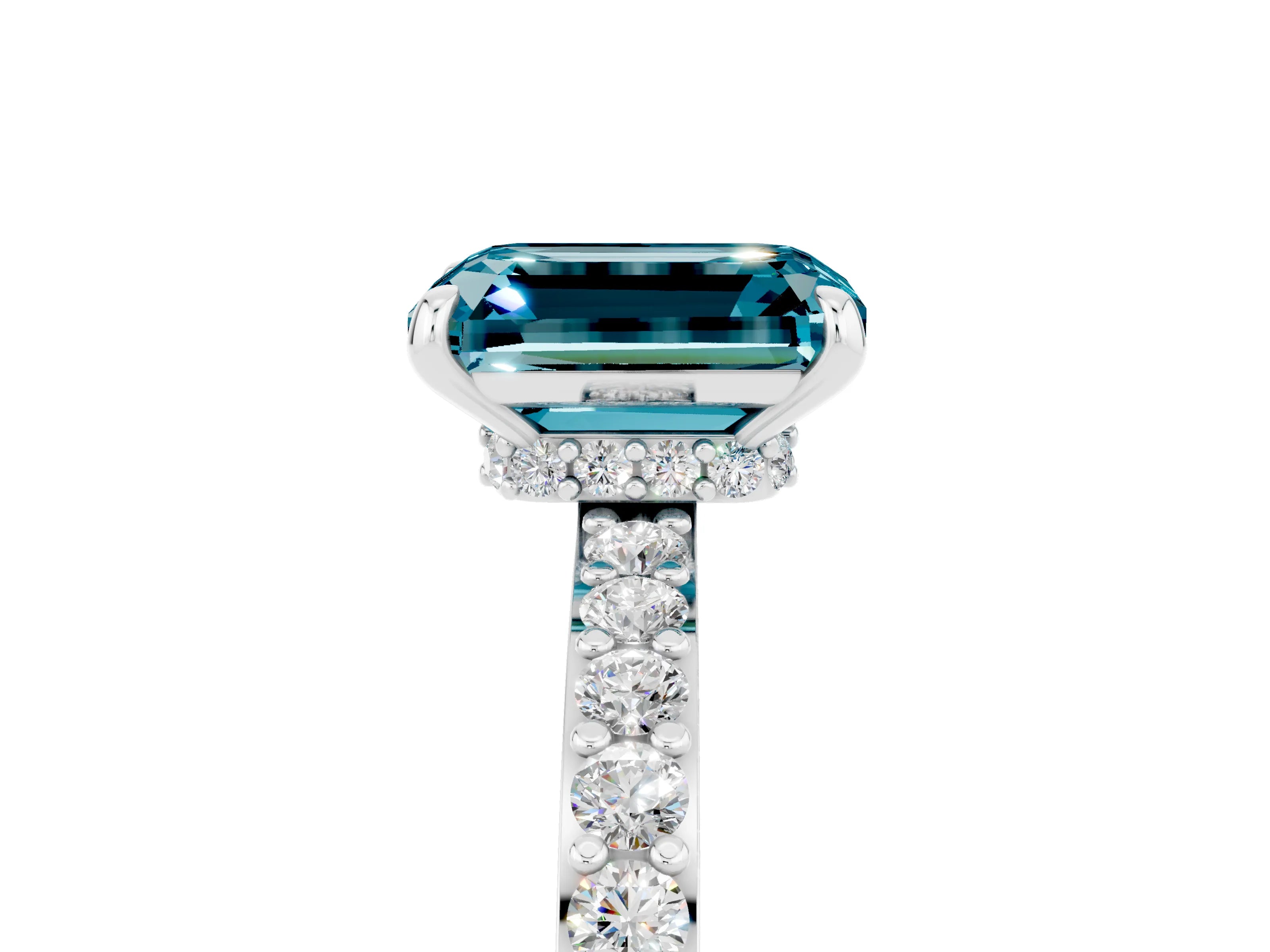 White gold Emerald Cut Blue Topaz Pavé Engagement Ring with Round  Accents and Prong Setting_29