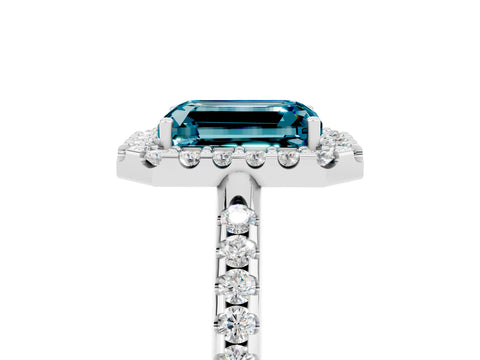 White gold Emerald Cut Blue Topaz Pavé Halo Ring with Four-Prong Setting_17