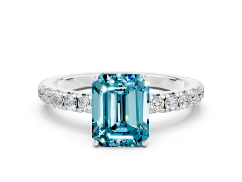 White gold Emerald Cut Blue Topaz Pavé Solitaire Engagement Ring with Four-Prong Setting_12