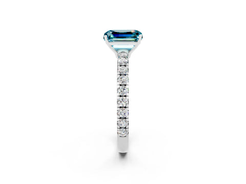 White gold Emerald Cut Blue Topaz Pavé Solitaire Engagement Ring with Four-Prong Setting_14