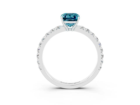 White gold Emerald Cut Blue Topaz Pavé Solitaire Engagement Ring with Four-Prong Setting_15