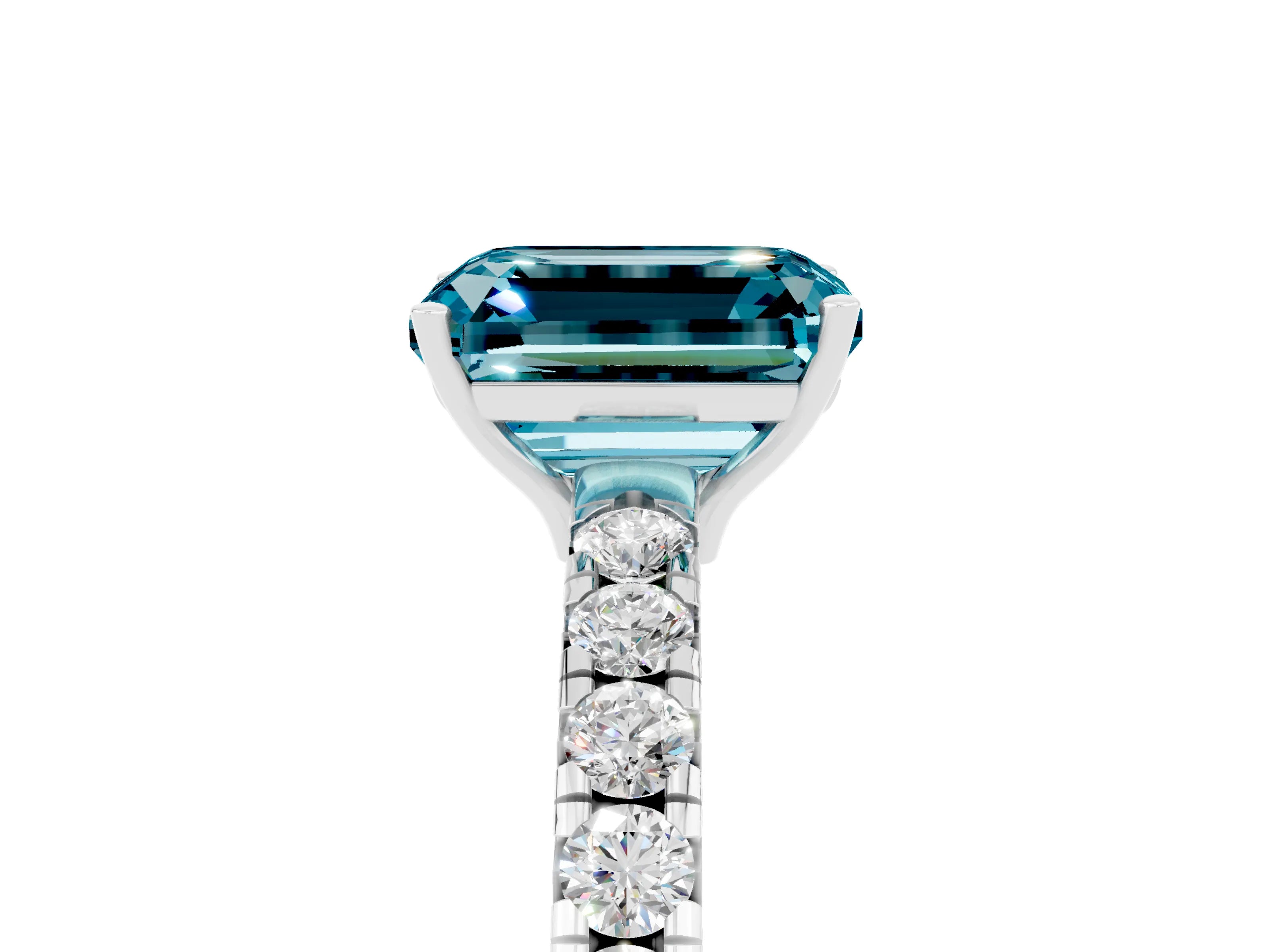 White gold Emerald Cut Blue Topaz Pavé Solitaire Engagement Ring with Four-Prong Setting_17