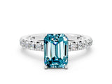 White gold Emerald Cut Blue Topaz Pavé Solitaire Ring with Round Band and Prong Setting_36
