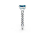 White gold Emerald Cut Blue Topaz Pavé Solitaire Ring with Round Band and Prong Setting_38