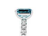 White gold Emerald Cut Blue Topaz Pavé Solitaire Ring with Round Band and Prong Setting_41