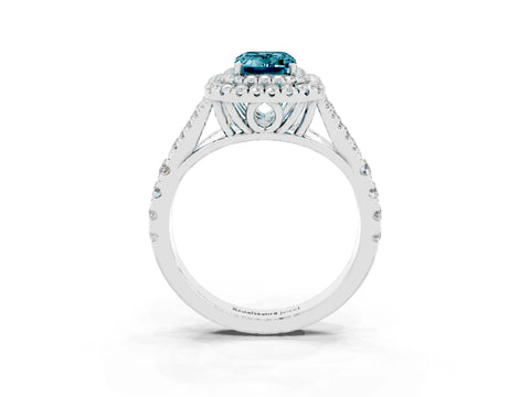 White gold Emerald Cut Blue Topaz Pavé Split Shank Double Halo Engagement Ring_27