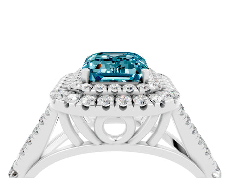 White gold Emerald Cut Blue Topaz Pavé Split Shank Double Halo Engagement Ring_28