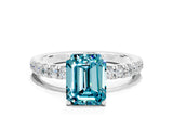 White gold Emerald Cut Blue Topaz Pave Band Solitaire Ring with Four-Prong Setting_36