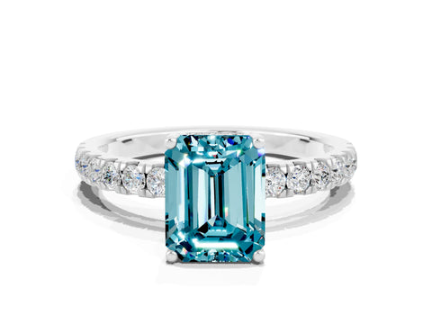 White gold Emerald Cut Blue Topaz Pave Band Solitaire Ring with Four-Prong Setting_36