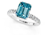White gold Emerald Cut Blue Topaz Pave Band Solitaire Ring with Four-Prong Setting_37