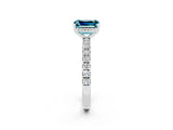 White gold Emerald Cut Blue Topaz Pave Band Solitaire Ring with Four-Prong Setting_38