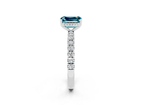 White gold Emerald Cut Blue Topaz Pave Band Solitaire Ring with Four-Prong Setting_38