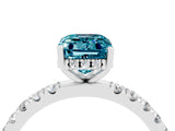 White gold Emerald Cut Blue Topaz Pave Band Solitaire Ring with Four-Prong Setting_40
