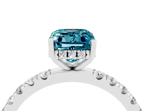 White gold Emerald Cut Blue Topaz Pave Band Solitaire Ring with Four-Prong Setting_40