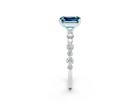White gold Emerald Cut Blue Topaz Prong Set Engagement Ring with Pavé Band_2