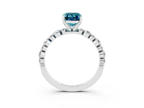 White gold Emerald Cut Blue Topaz Prong Set Engagement Ring with Pavé Band_3