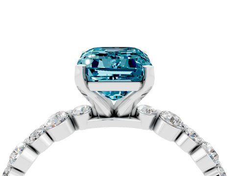 White gold Emerald Cut Blue Topaz Prong Set Engagement Ring with Pavé Band_4