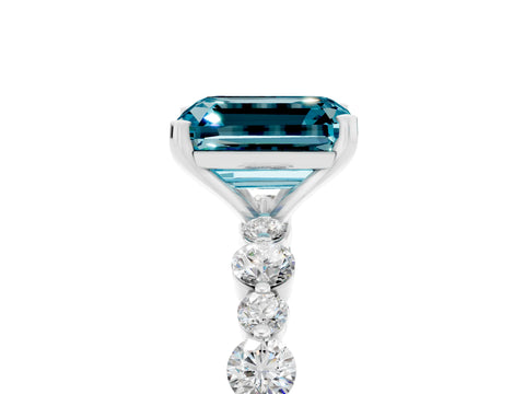White gold Emerald Cut Blue Topaz Prong Set Engagement Ring with Pavé Band_5