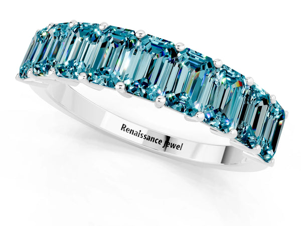 Silver Emerald Cut Blue Topaz Prong-Set Eternity Band