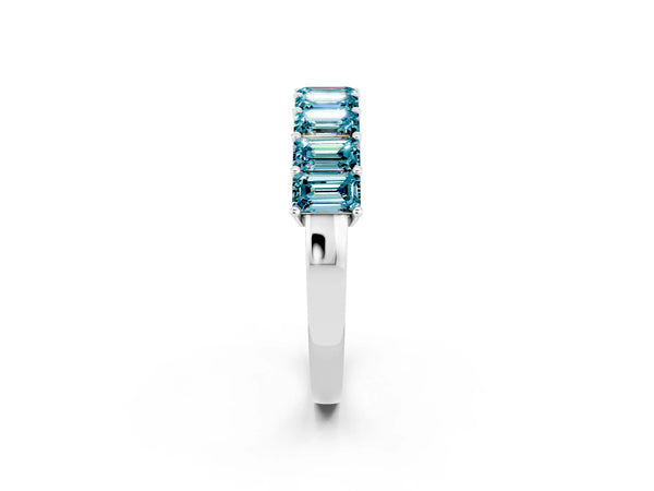 Silver Emerald Cut Blue Topaz Prong-Set Eternity Band