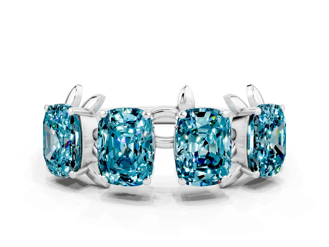 White gold Emerald Cut Blue Topaz Prong-Set Half Eternity Band_18