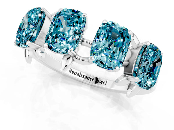 White gold Emerald Cut Blue Topaz Prong-Set Half Eternity Band