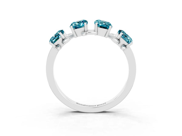 Silver Emerald Cut Blue Topaz Prong-Set Half Eternity Band