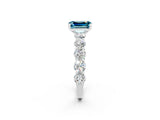 White gold Emerald Cut Blue Topaz Prong Setting with Side Stones on a Pave Band_2