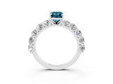 White gold Emerald Cut Blue Topaz Prong Setting with Side Stones on a Pave Band_3