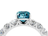White gold Emerald Cut Blue Topaz Prong Setting with Side Stones on a Pave Band_4